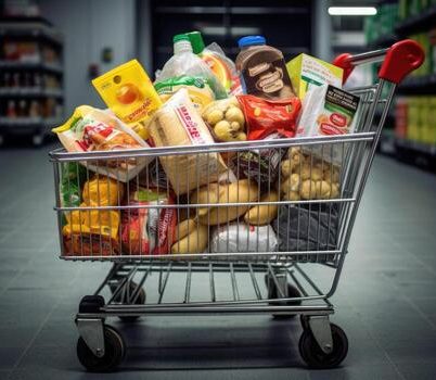 shopping-cart-full-of-product-in-grocery-store-generative-ai-photo